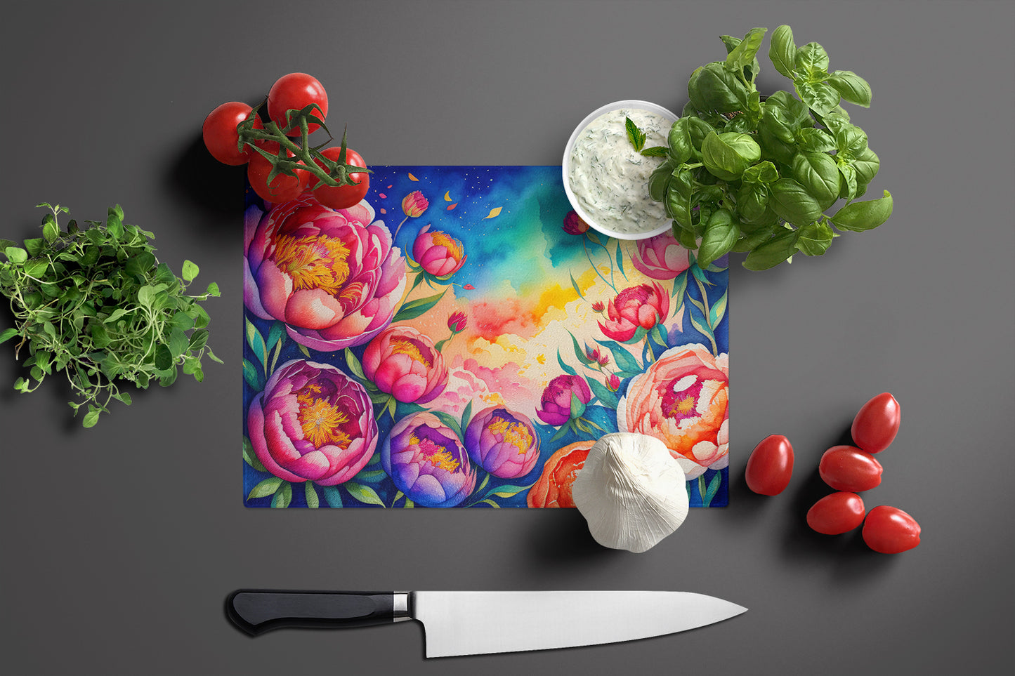 Peonies in Color Glass Cutting Board