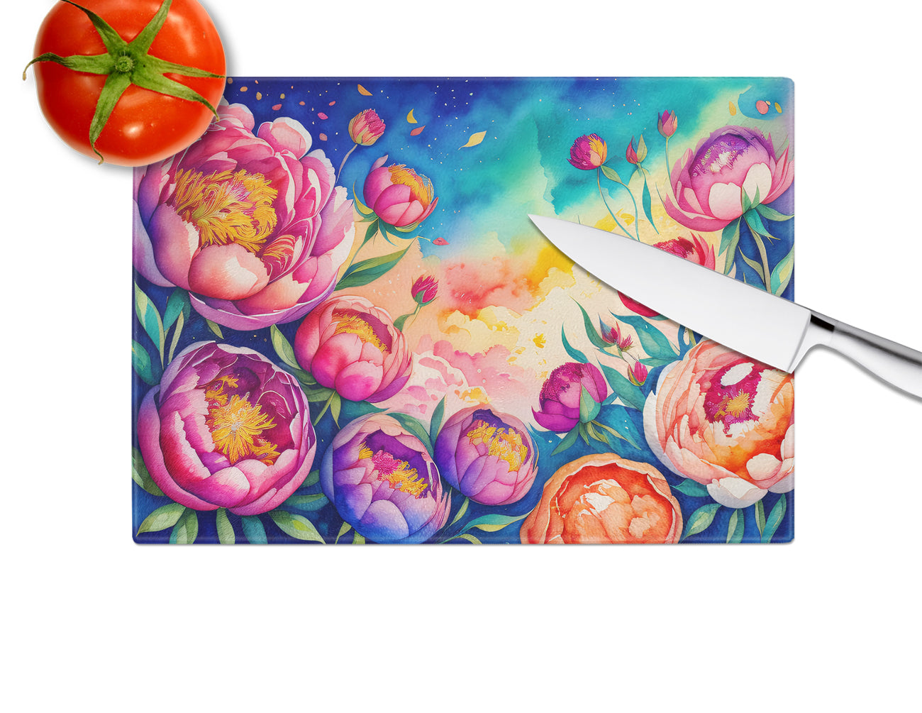 Peonies in Color Glass Cutting Board