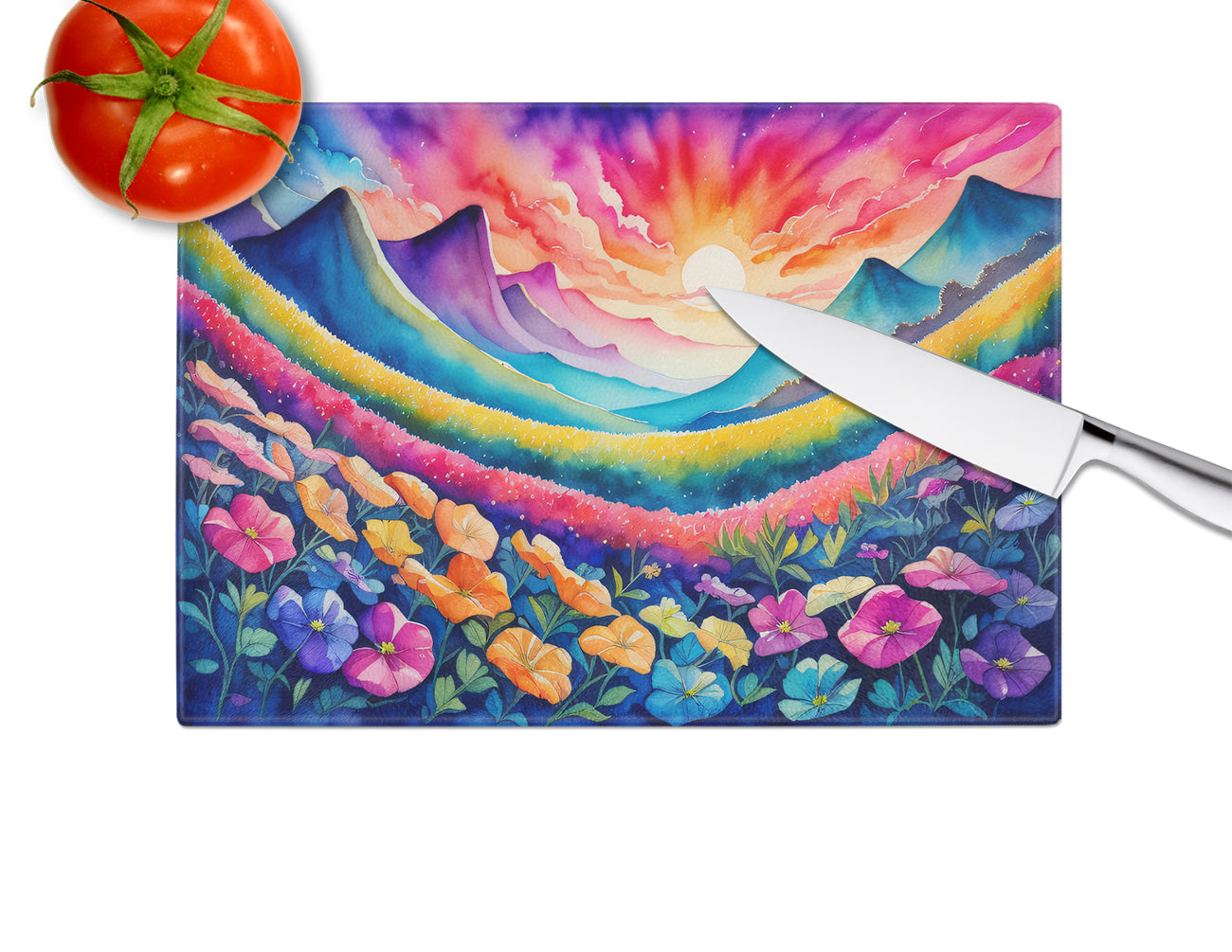 Petunias in Color Glass Cutting Board