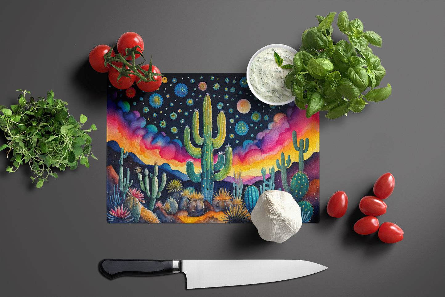 Queen of the Night Cactus in Color Glass Cutting Board