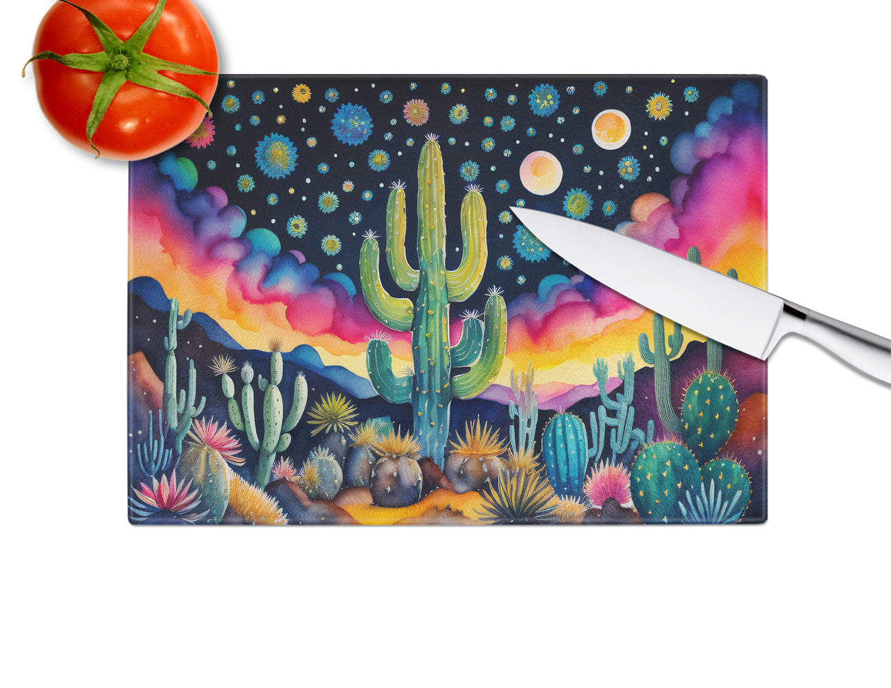 Queen of the Night Cactus in Color Glass Cutting Board