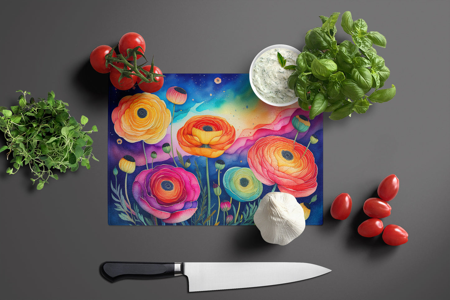 Ranunculus in Color Glass Cutting Board