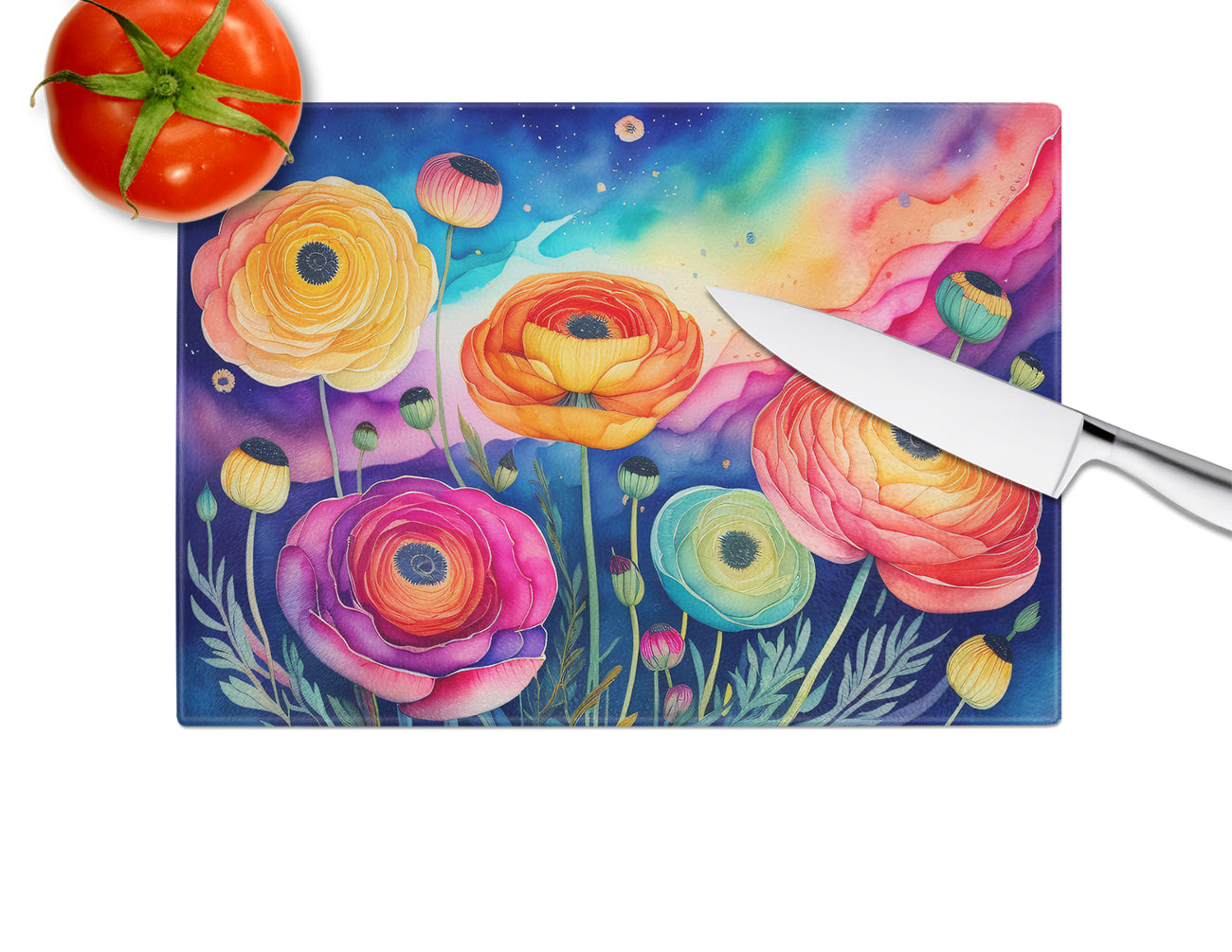 Ranunculus in Color Glass Cutting Board