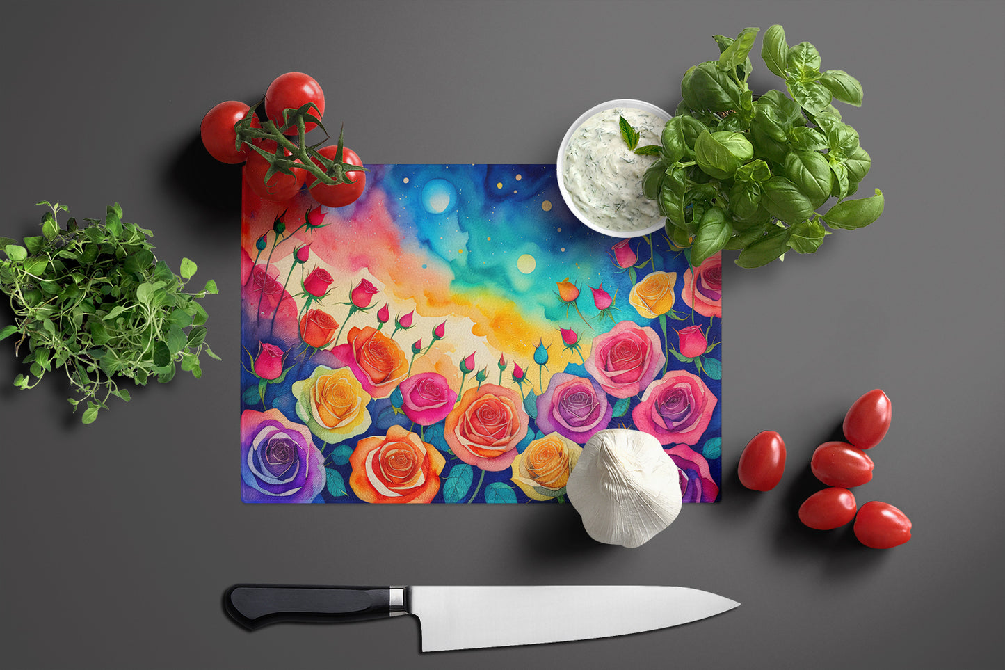 Roses in Color Glass Cutting Board