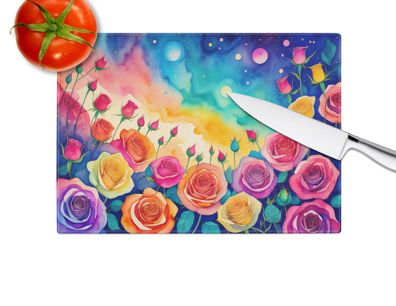 Roses in Color Glass Cutting Board