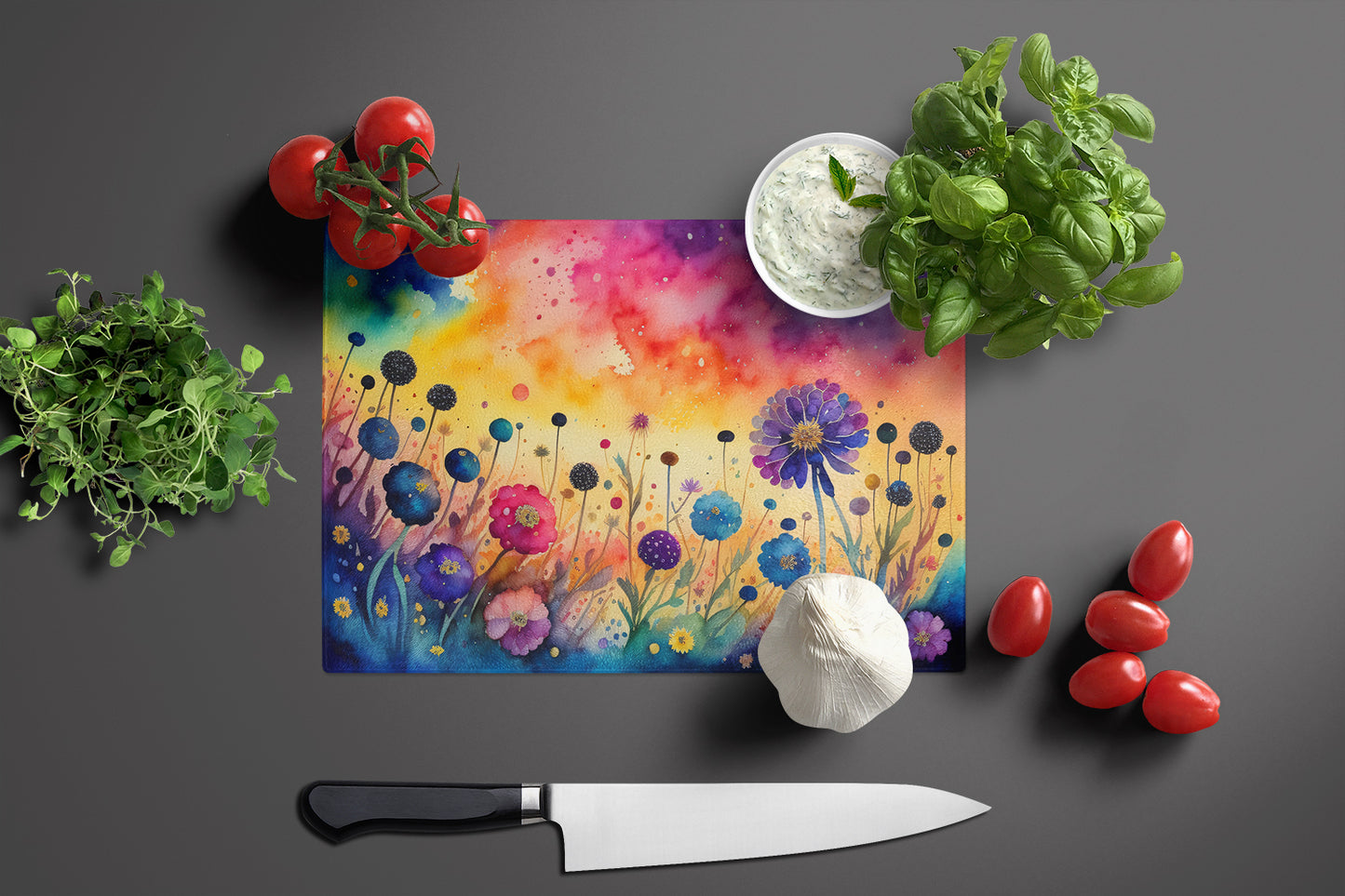 Scabiosa in Color Glass Cutting Board