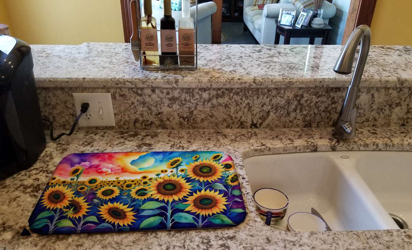 Sunflowers in Color Dish Drying Mat