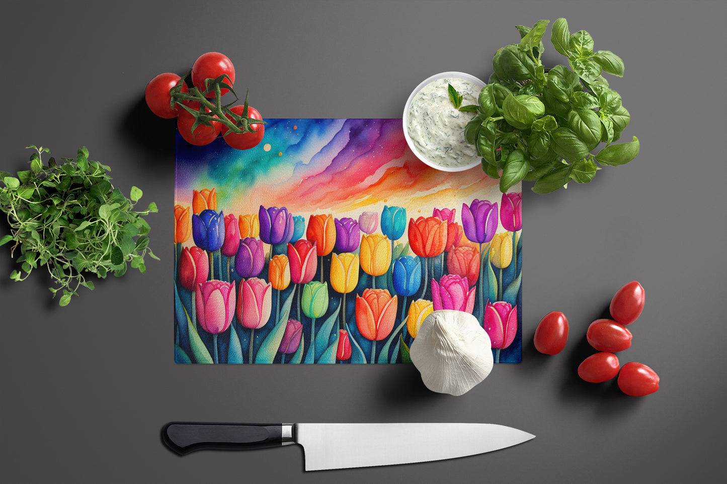 Tulips in Color Glass Cutting Board