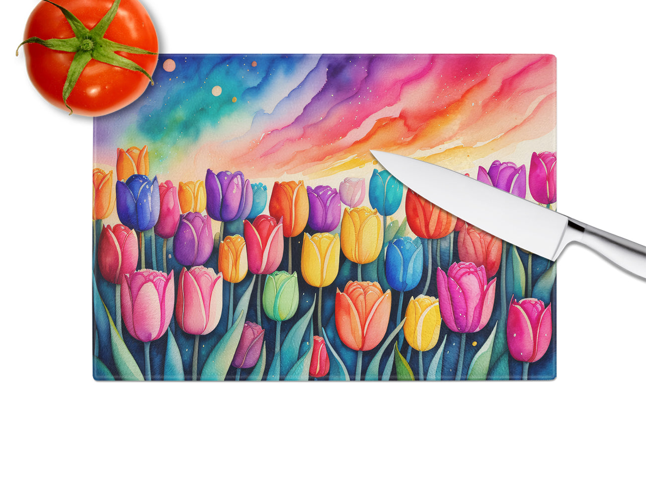 Tulips in Color Glass Cutting Board