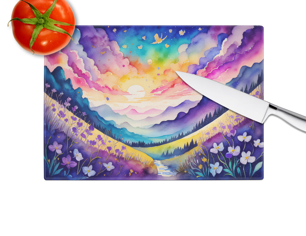 Violets in Color Glass Cutting Board