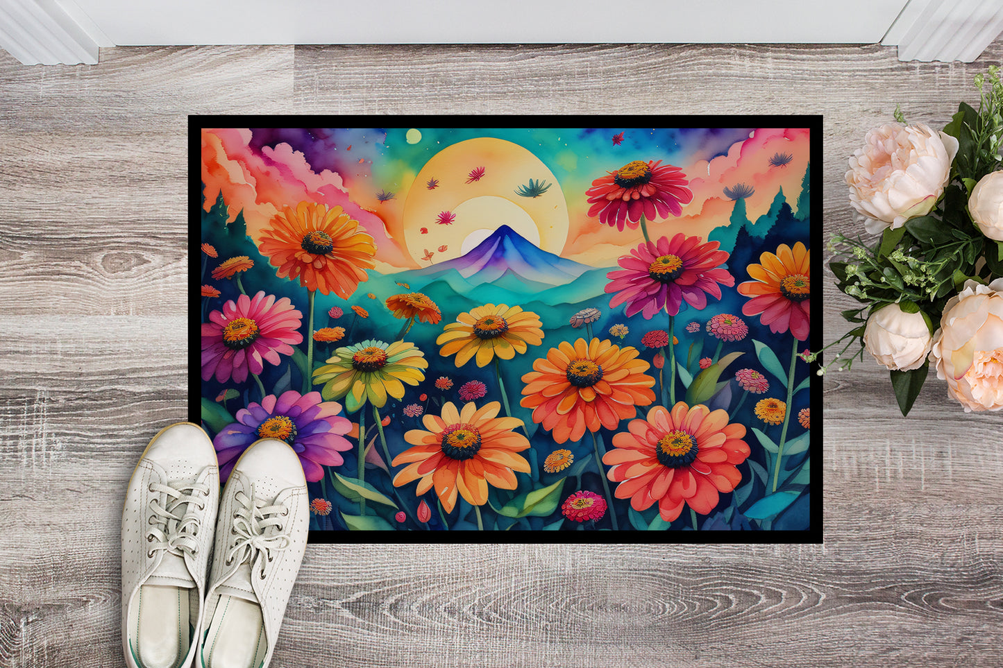 Zinnias in Color Doormat