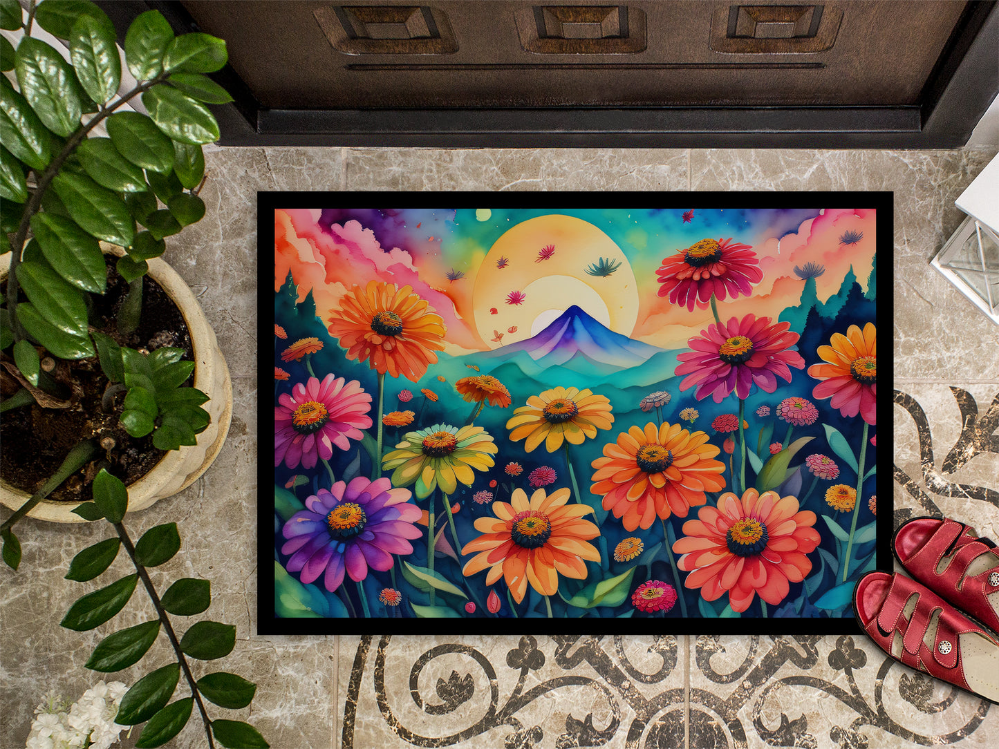 Zinnias in Color Doormat