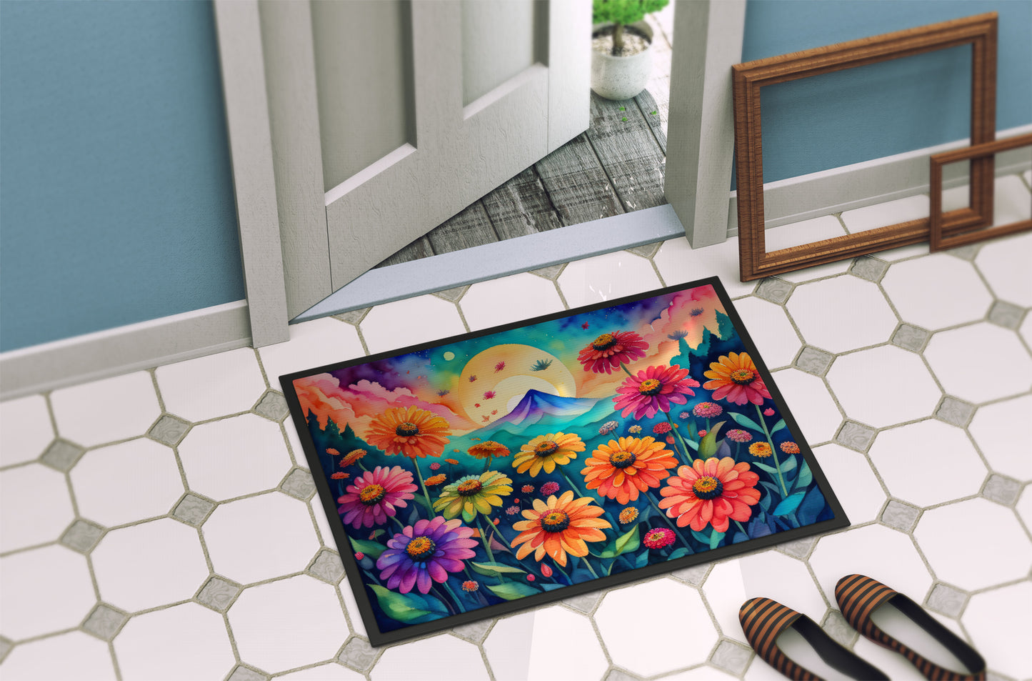 Zinnias in Color Doormat