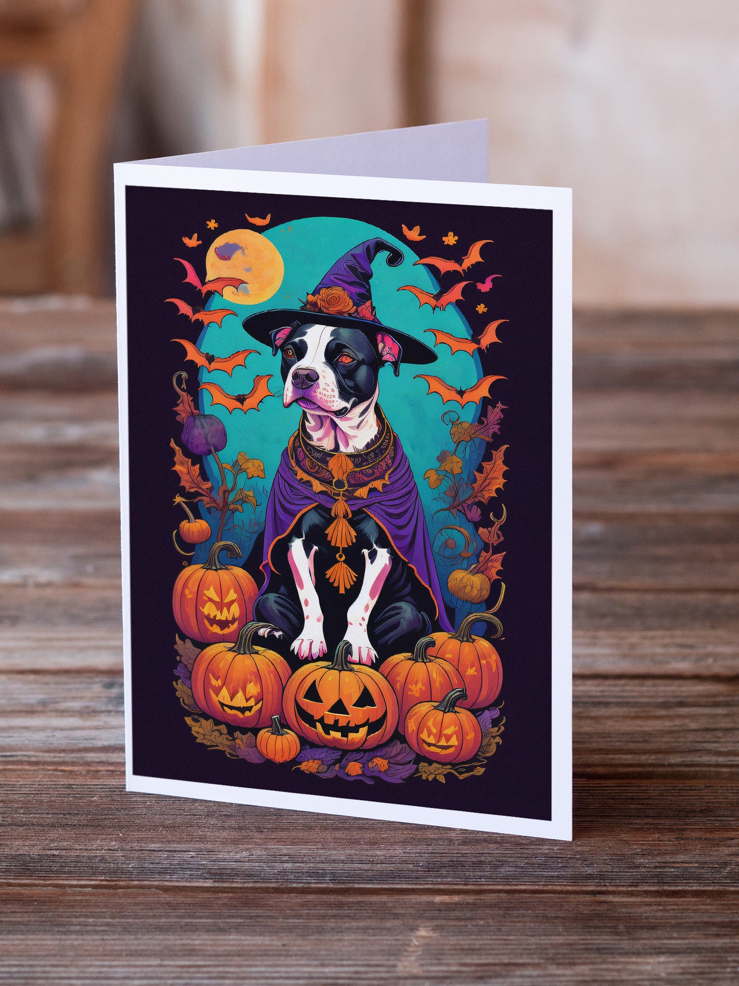 Pit Bull Terrier Witchy Halloween Greeting Cards Pack of 8