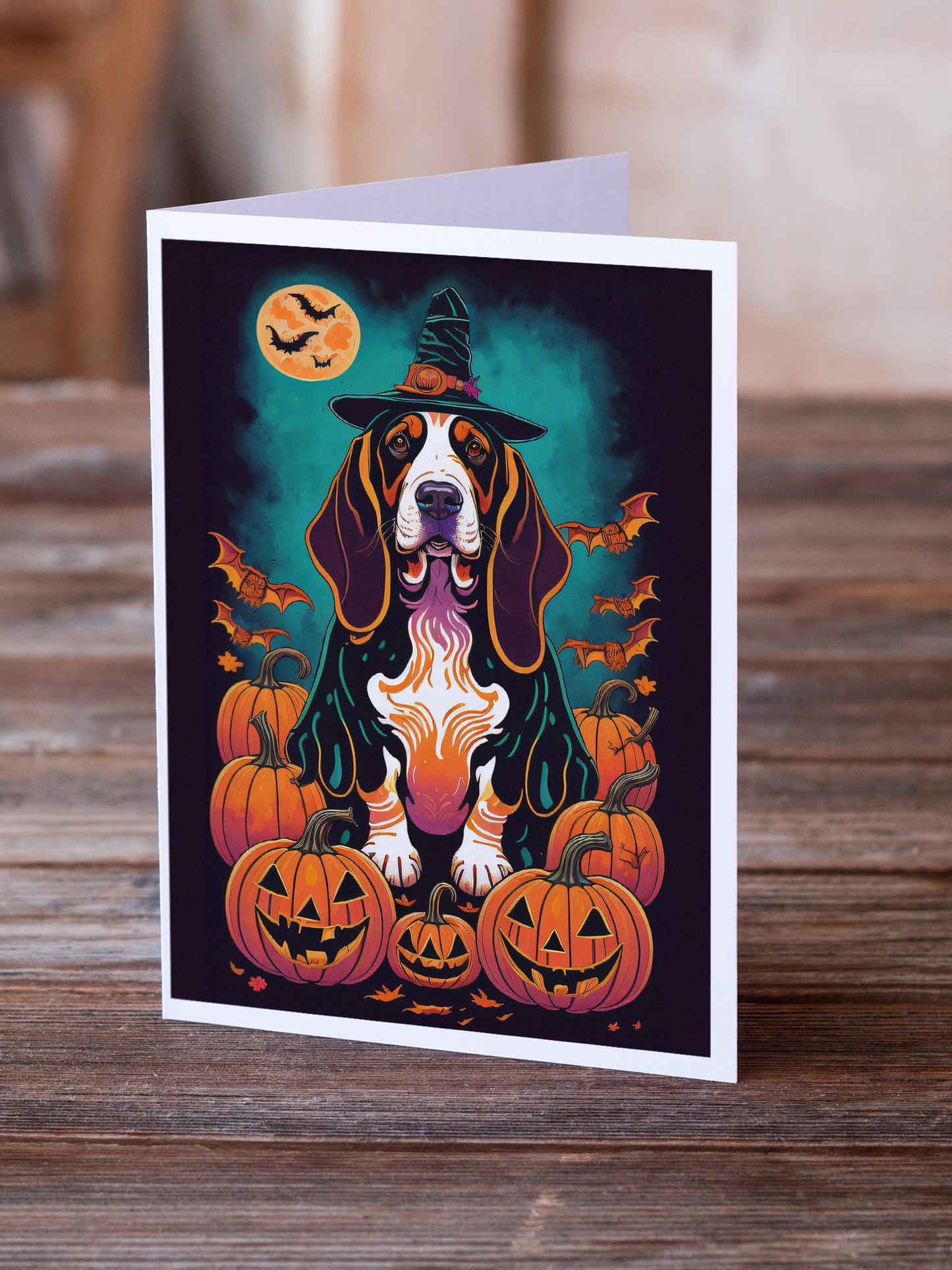 Basset Hound Witchy Halloween Greeting Cards Pack of 8