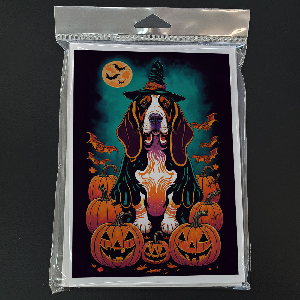 Basset Hound Witchy Halloween Greeting Cards Pack of 8