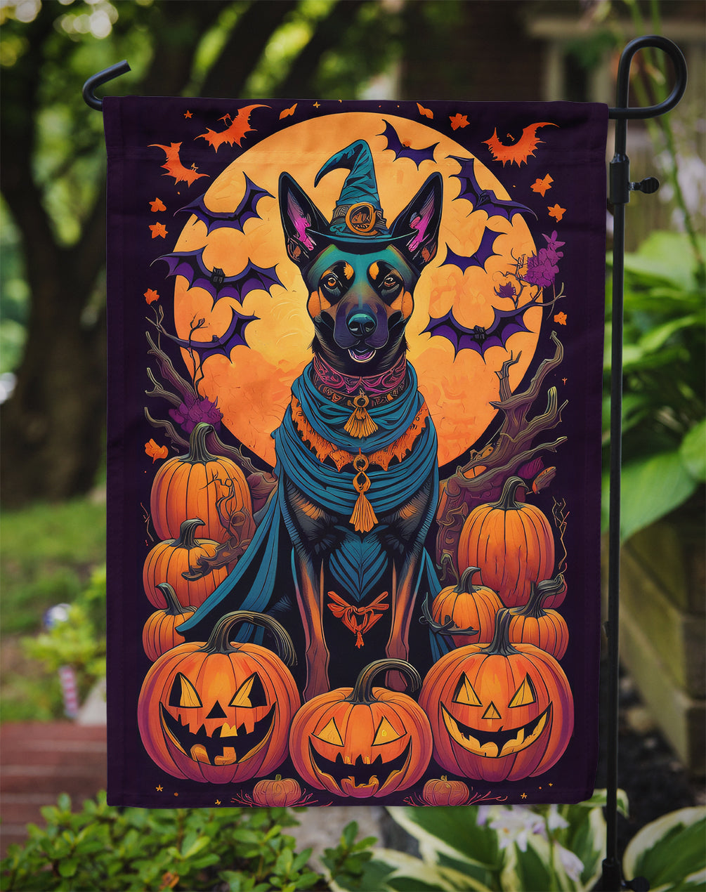 Belgian Malinois Witchy Halloween Garden Flag