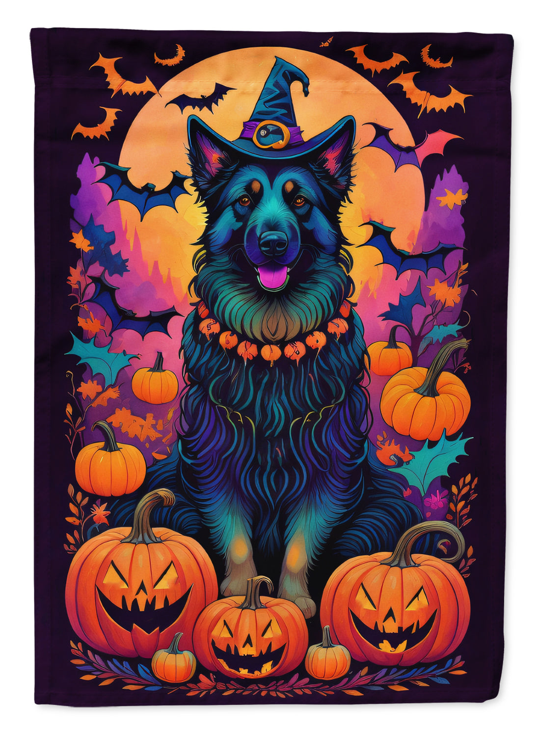 Buy this Belgian Sheepdog Witchy Halloween House Flag