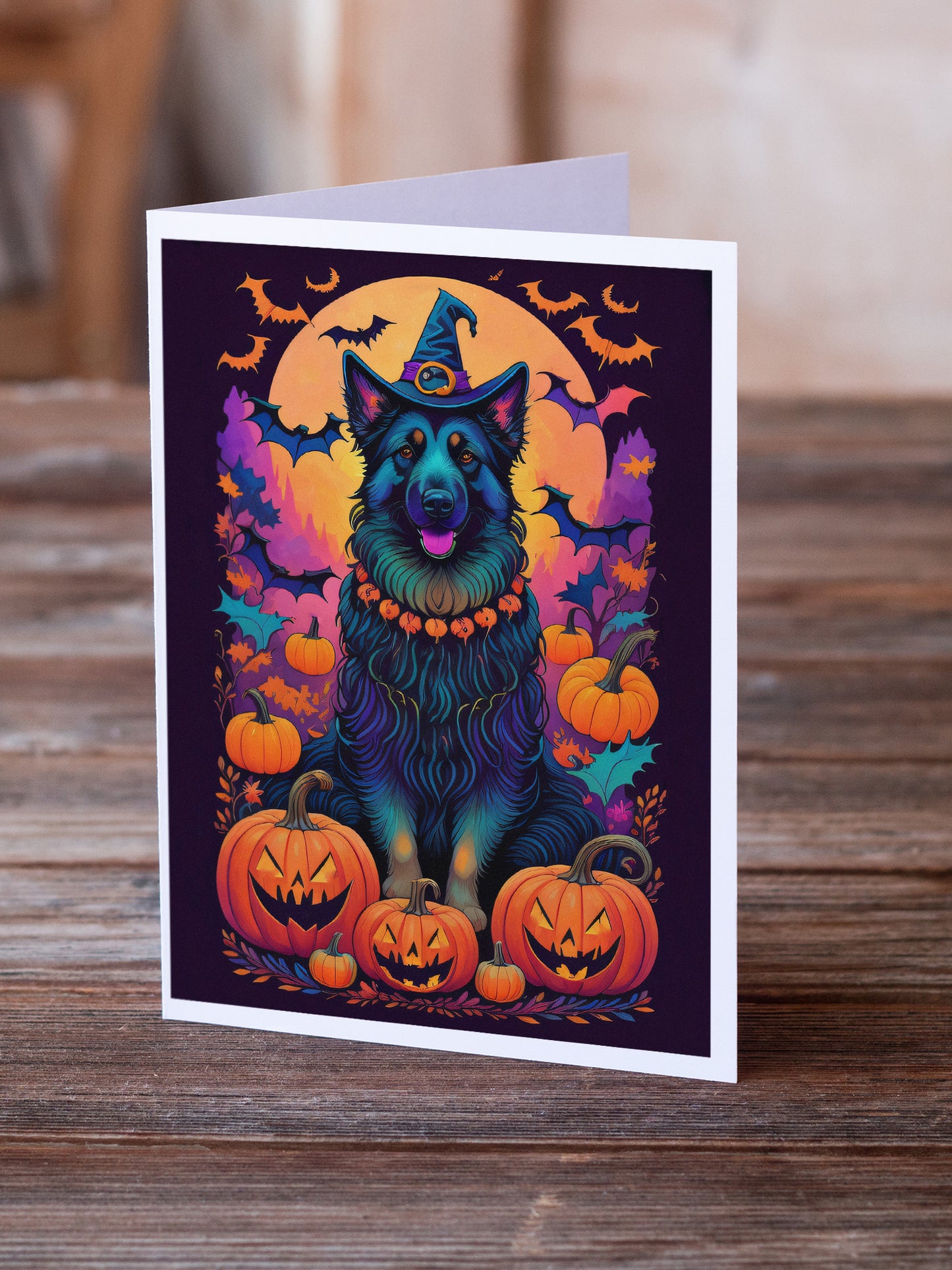 Belgian Sheepdog Witchy Halloween Greeting Cards Pack of 8