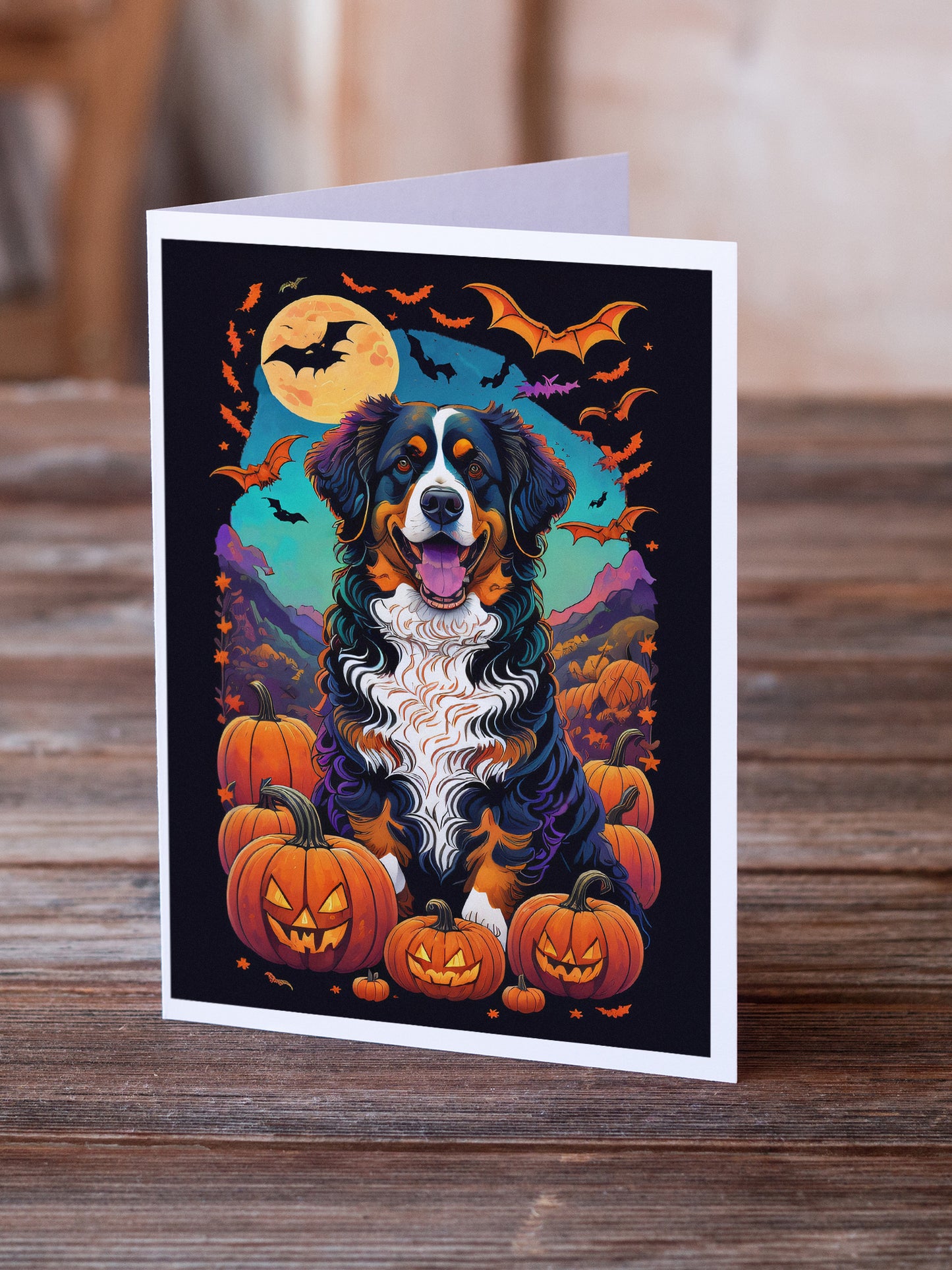 Bernese Mountain Dog Witchy Halloween Greeting Cards Pack of 8