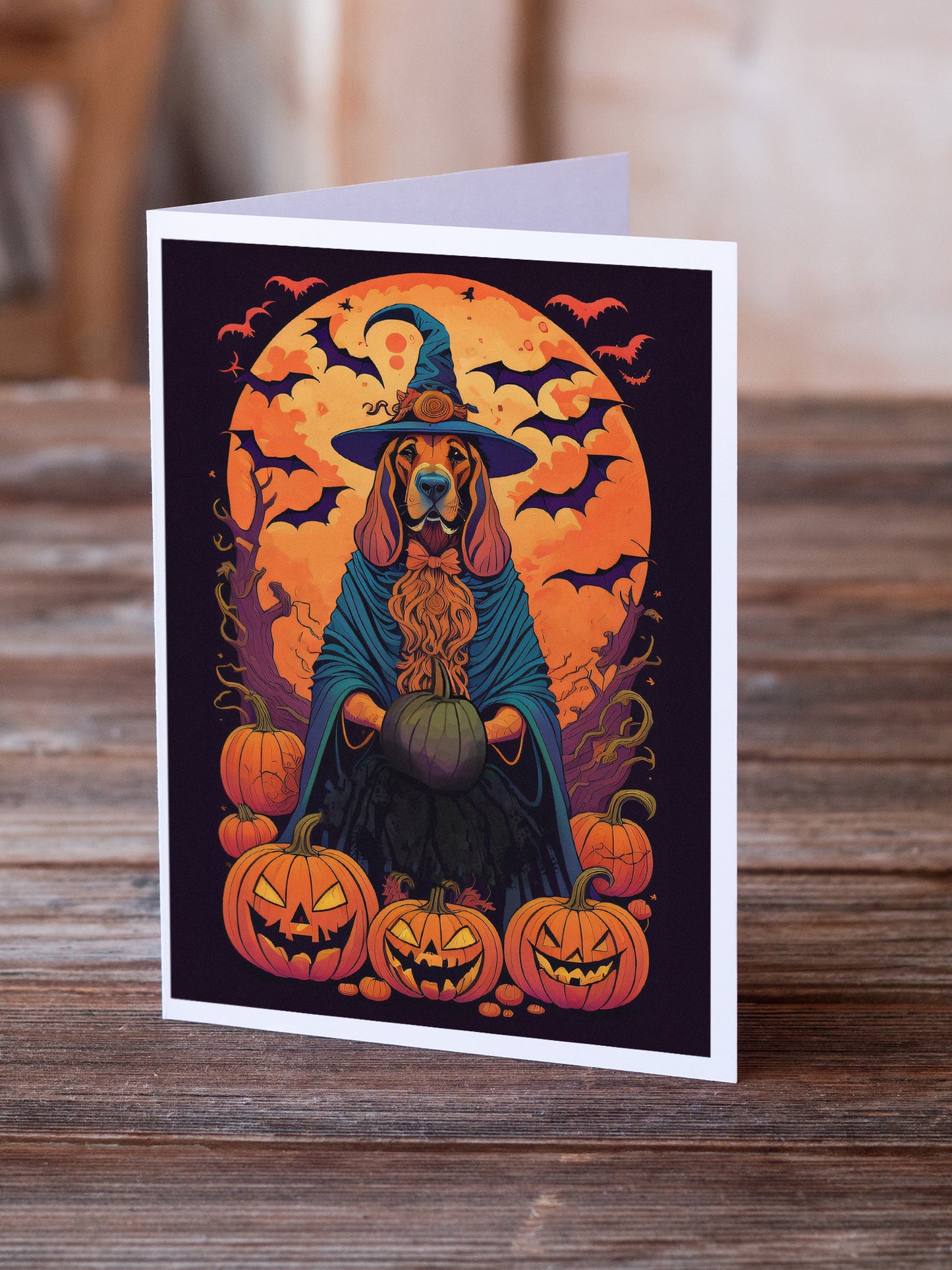 Bloodhound Witchy Halloween Greeting Cards Pack of 8