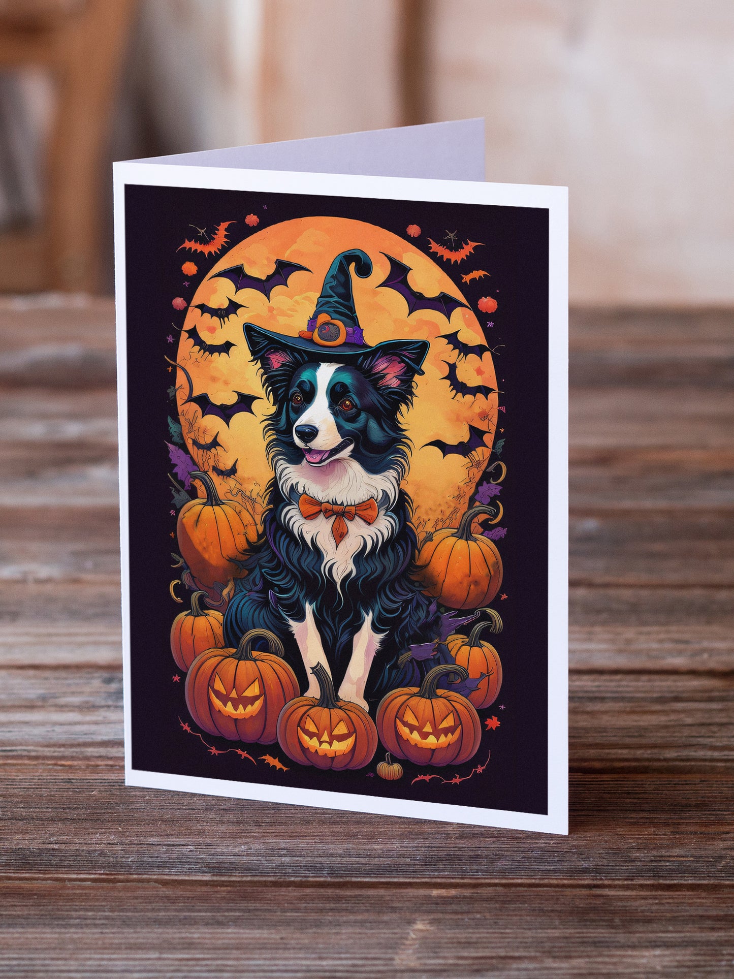 Border Collie Witchy Halloween Greeting Cards Pack of 8