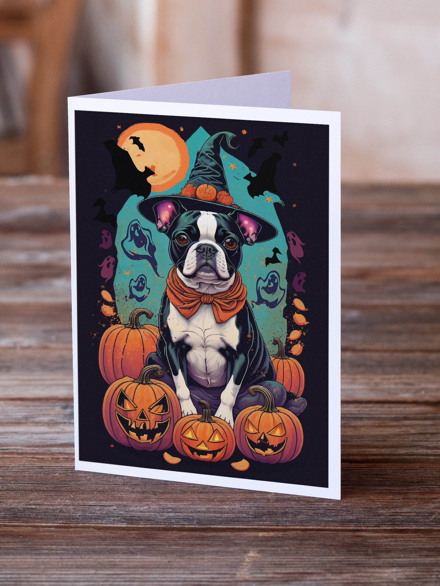 Boston Terrier Witchy Halloween Greeting Cards Pack of 8