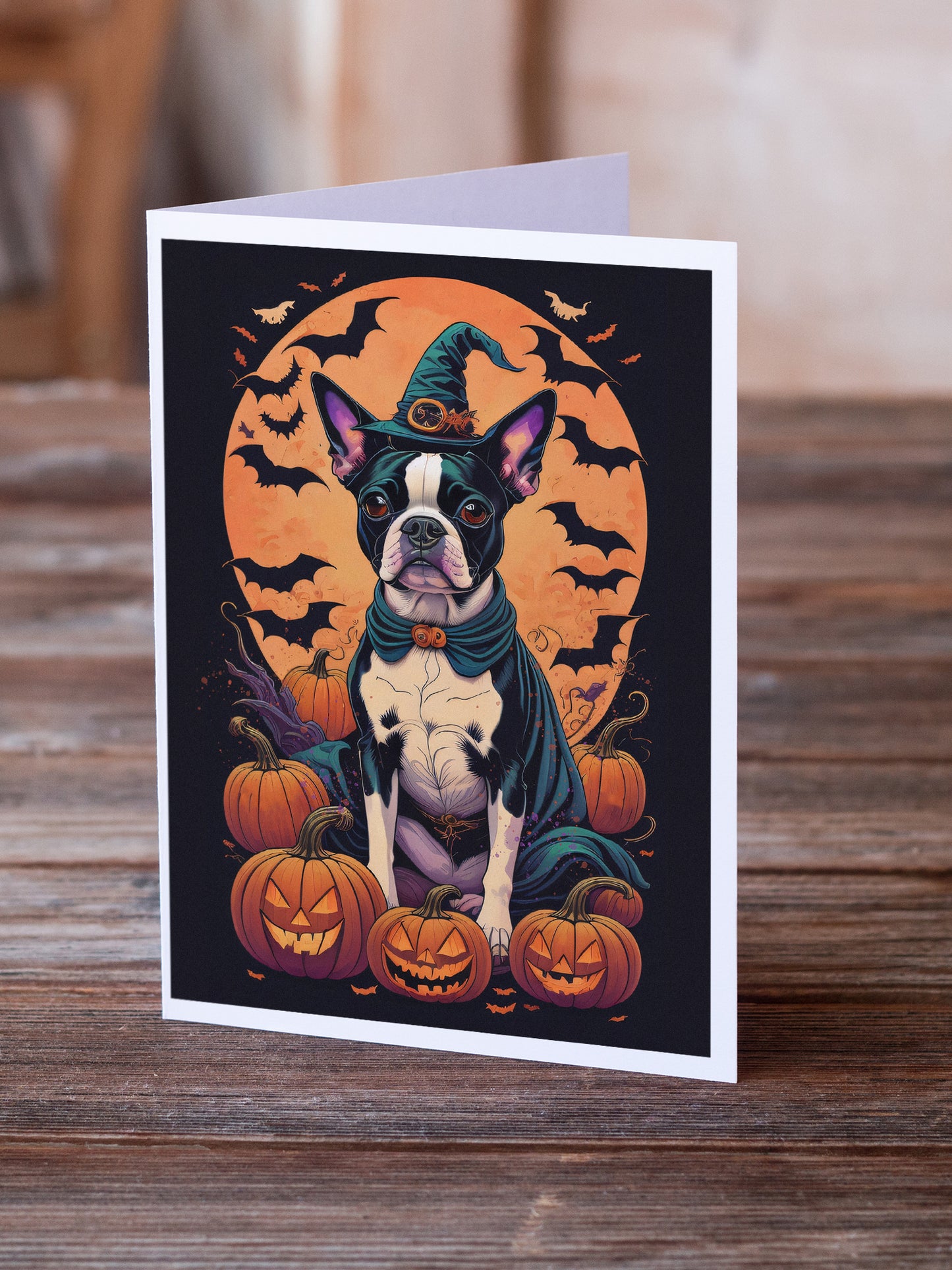 Boston Terrier Witchy Halloween Greeting Cards Pack of 8