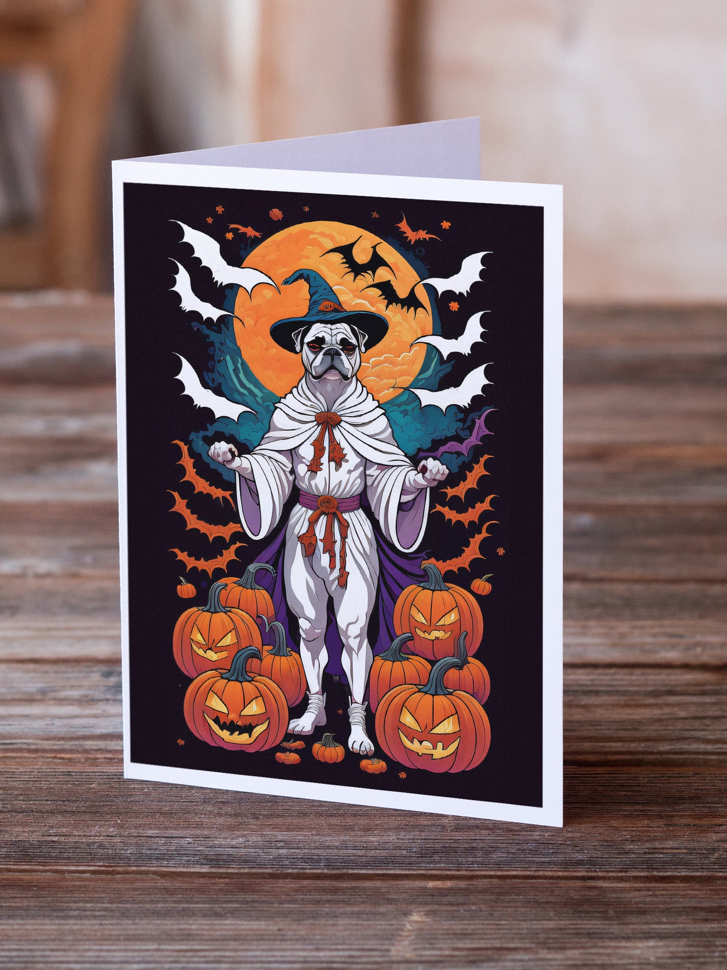 White Boxer Witchy Halloween Greeting Cards Pack of 8