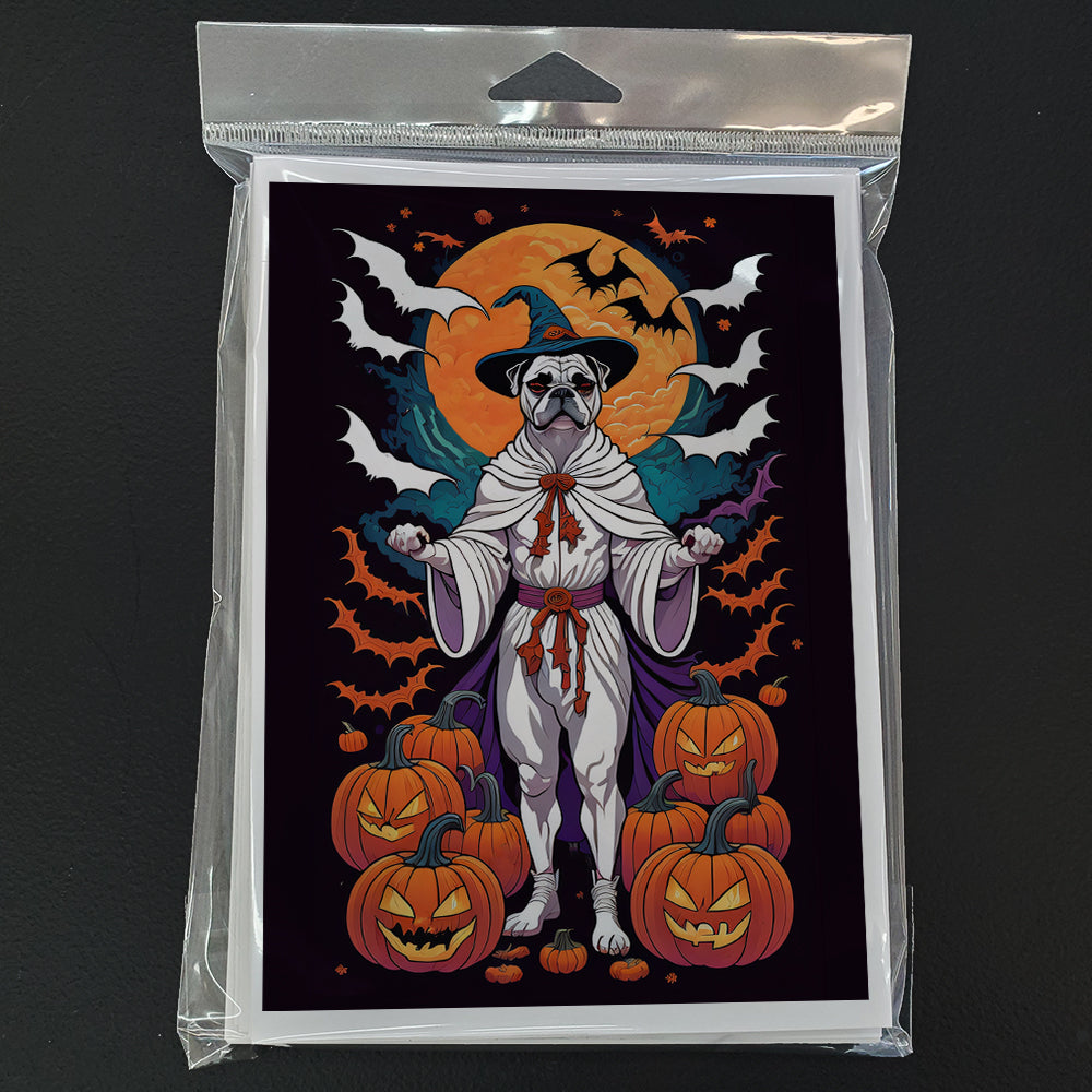 White Boxer Witchy Halloween Greeting Cards Pack of 8