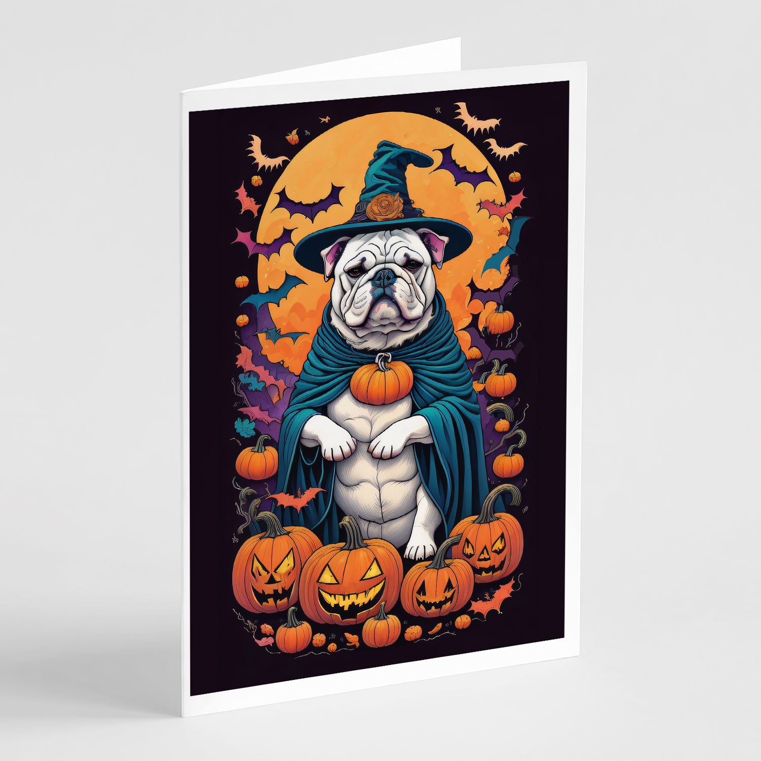 Buy this White English Bulldog Witchy Halloween Greeting Cards Pack of 8