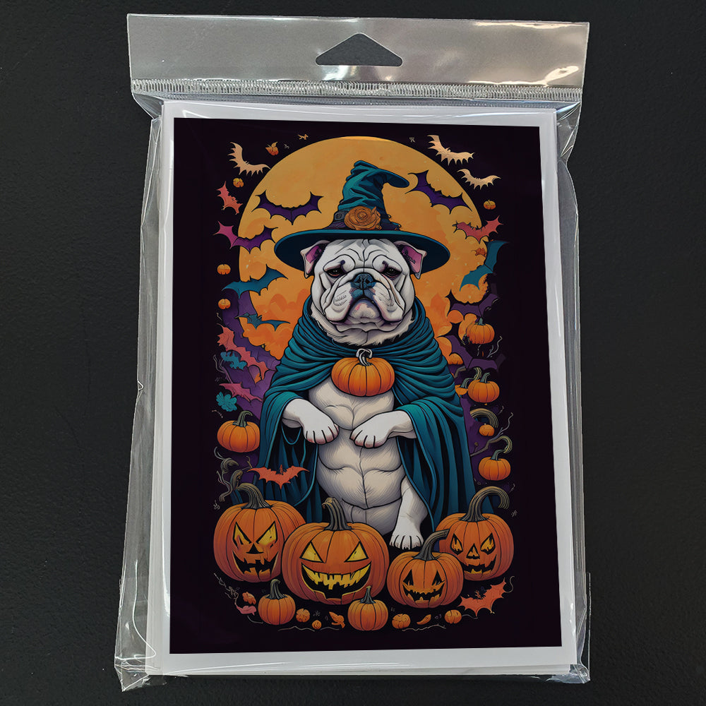 White English Bulldog Witchy Halloween Greeting Cards Pack of 8