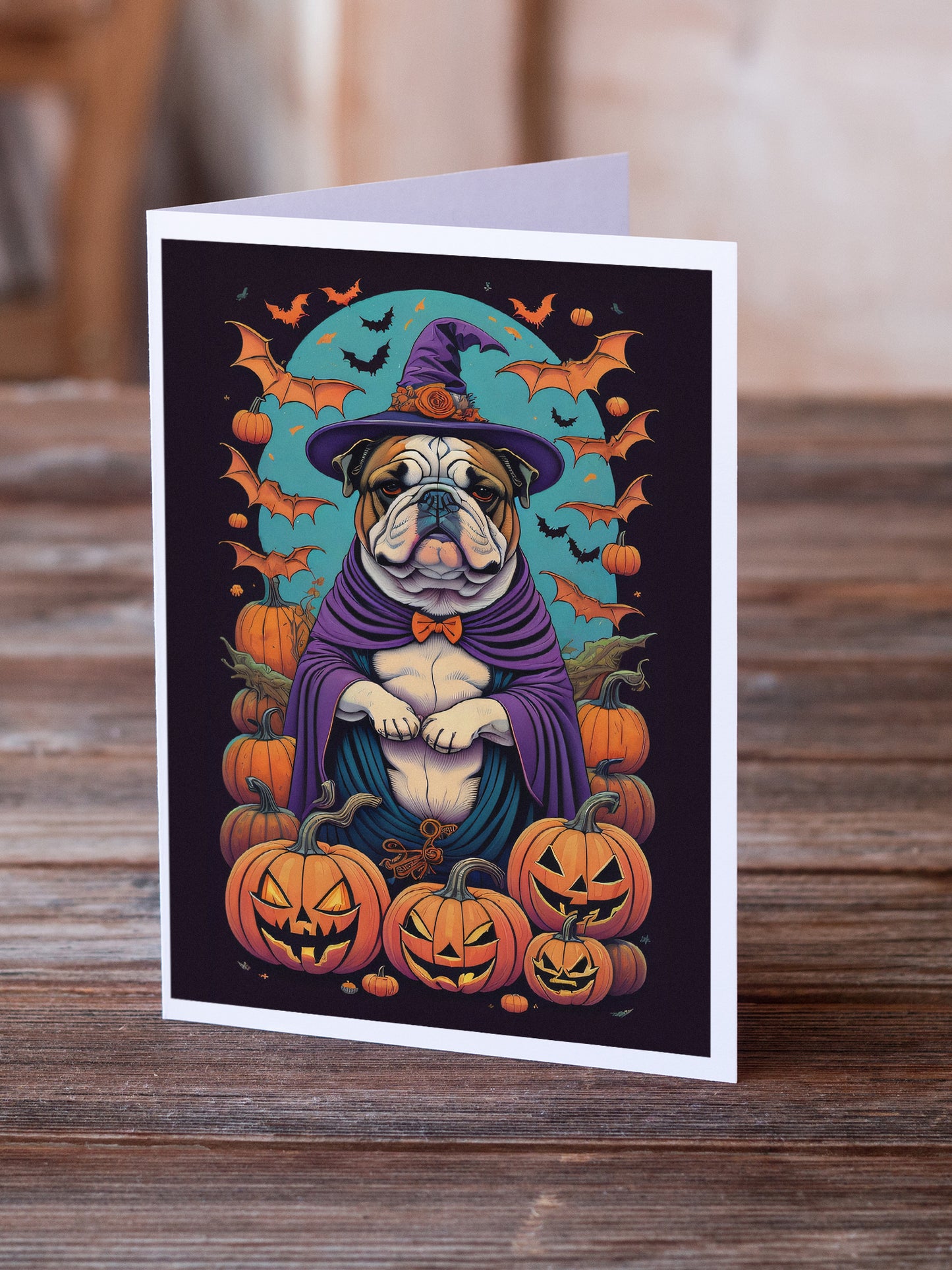 English Bulldog Witchy Halloween Greeting Cards Pack of 8
