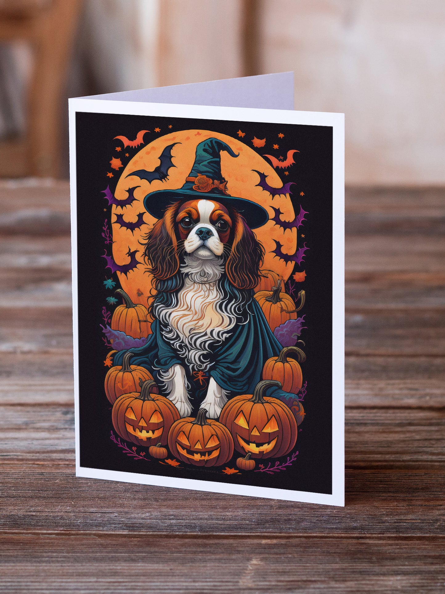 Cavalier Spaniel Witchy Halloween Greeting Cards Pack of 8