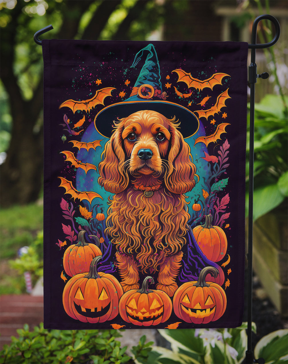 Cocker Spaniel Witchy Halloween Garden Flag