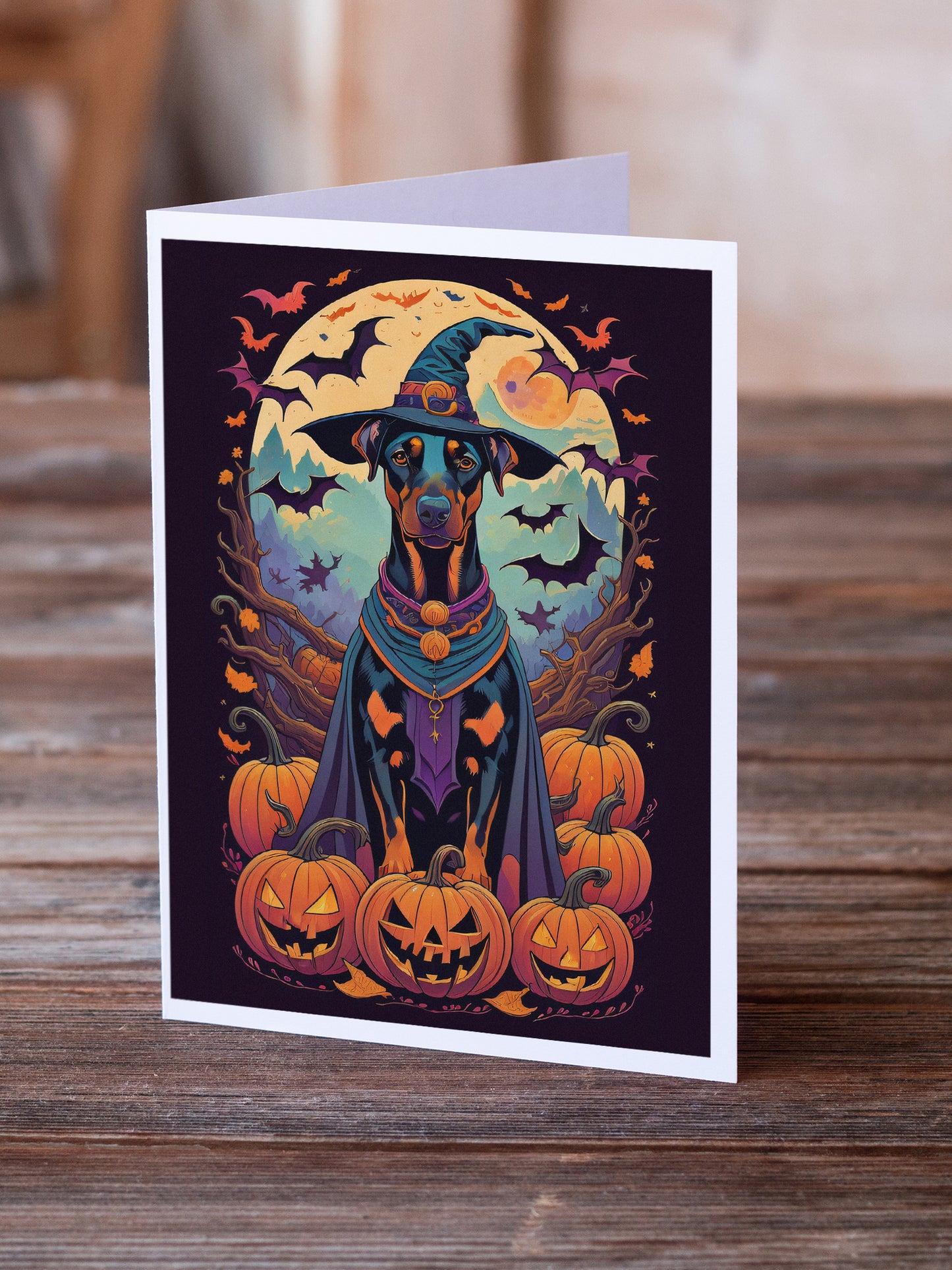 Doberman Pinscher Witchy Halloween Greeting Cards Pack of 8
