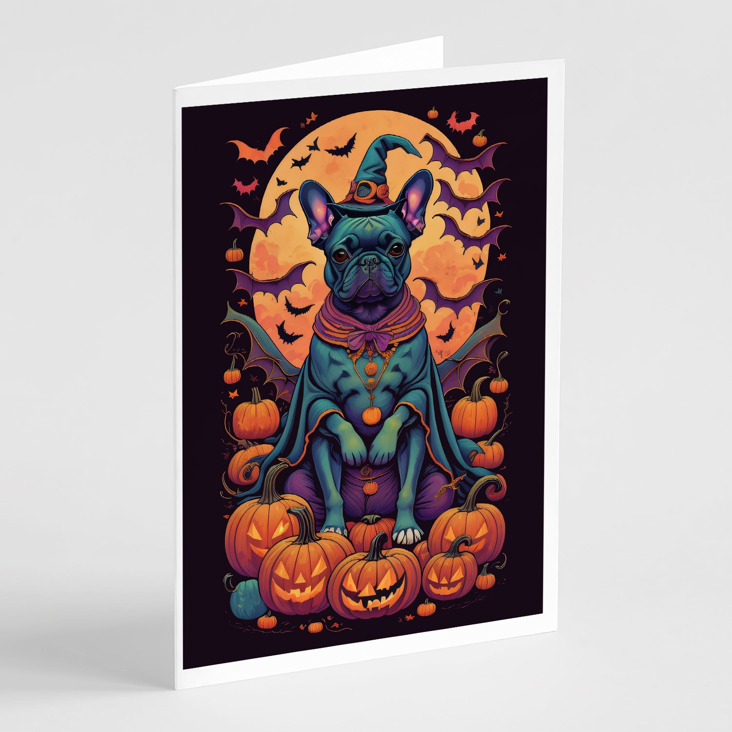 Buy this Black French Bulldog Witchy Halloween Greeting Cards Pack of 8