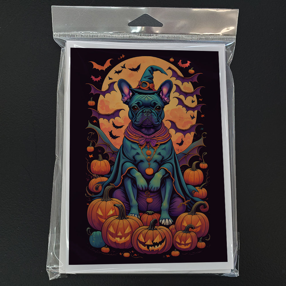 Black French Bulldog Witchy Halloween Greeting Cards Pack of 8