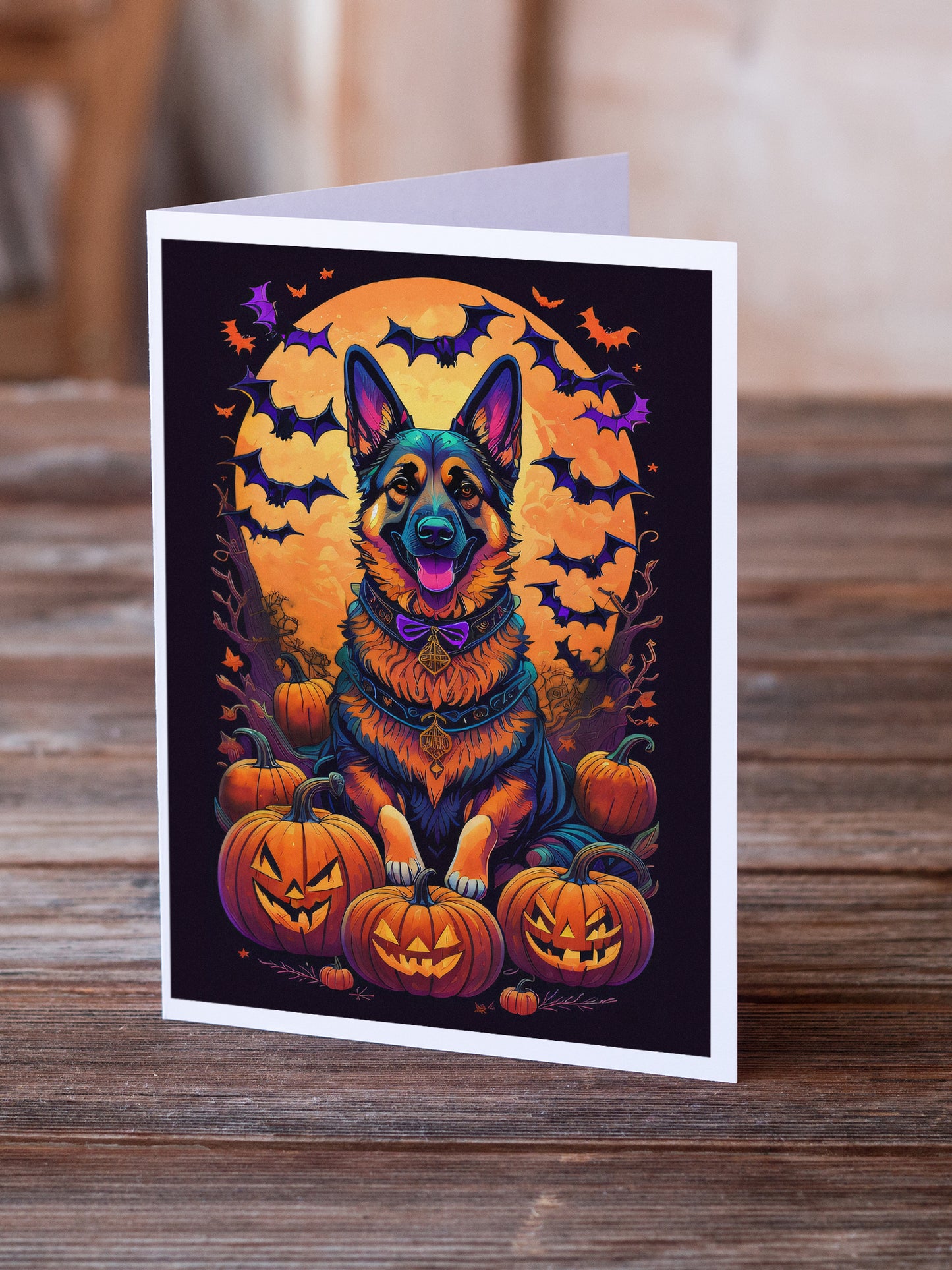 German Shepherd Witchy Halloween Greeting Cards Pack of 8
