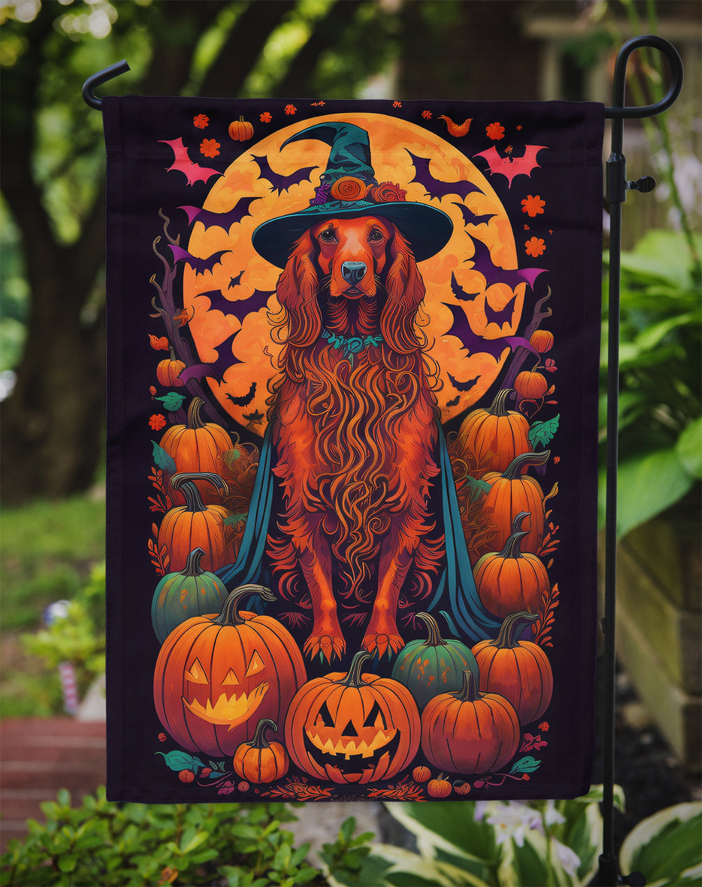 Irish Setter Witchy Halloween Garden Flag