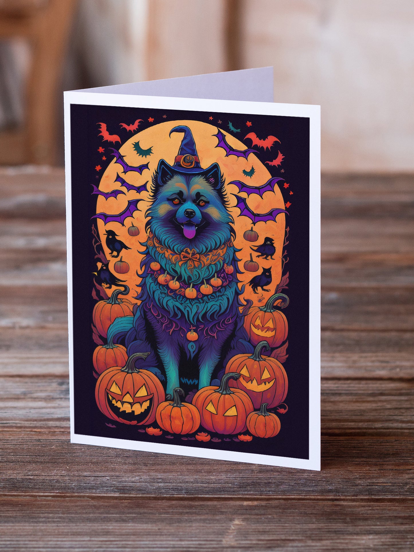 Keeshond Witchy Halloween Greeting Cards Pack of 8