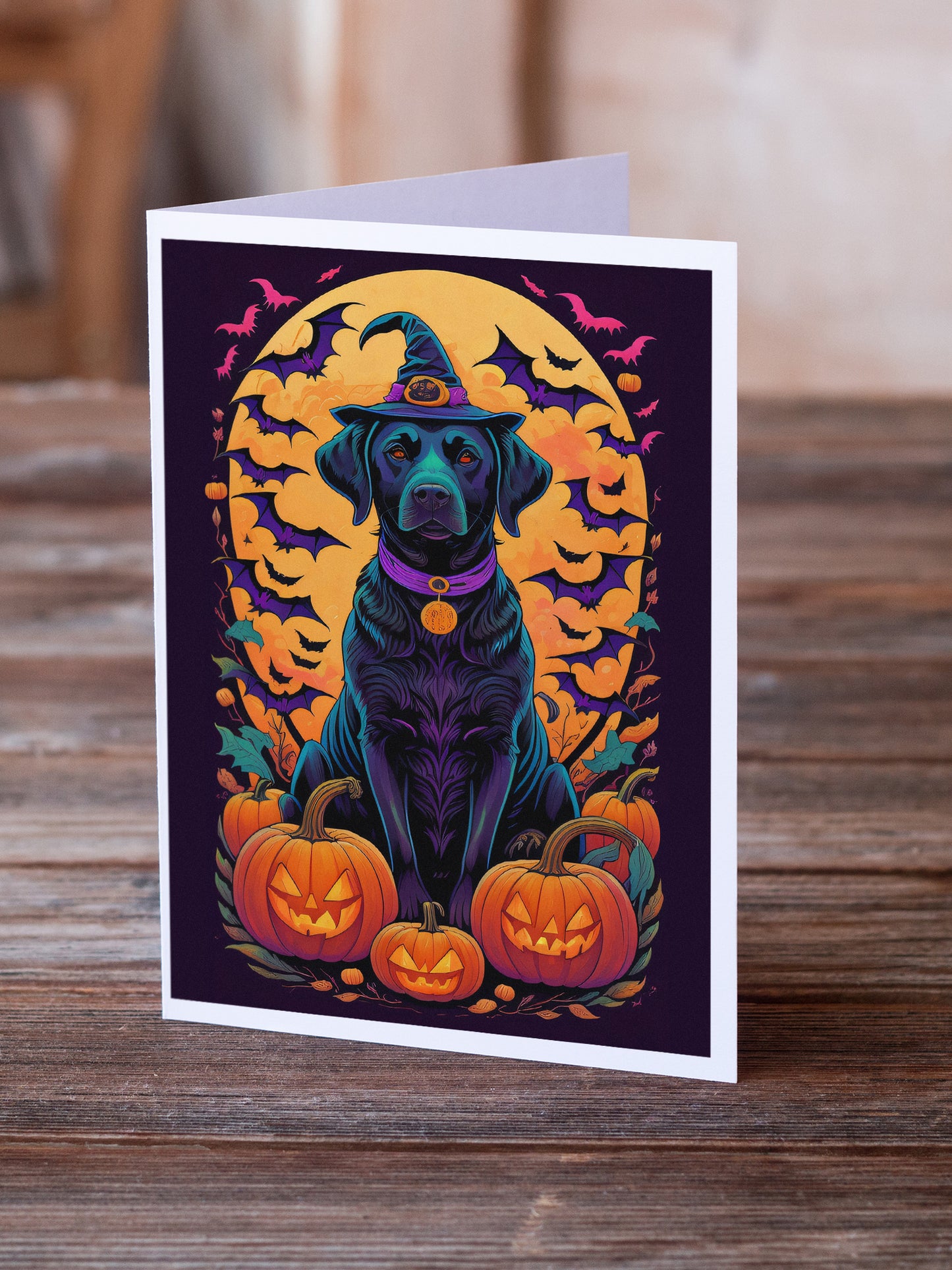 Black Labrador Retriever Witchy Halloween Greeting Cards Pack of 8