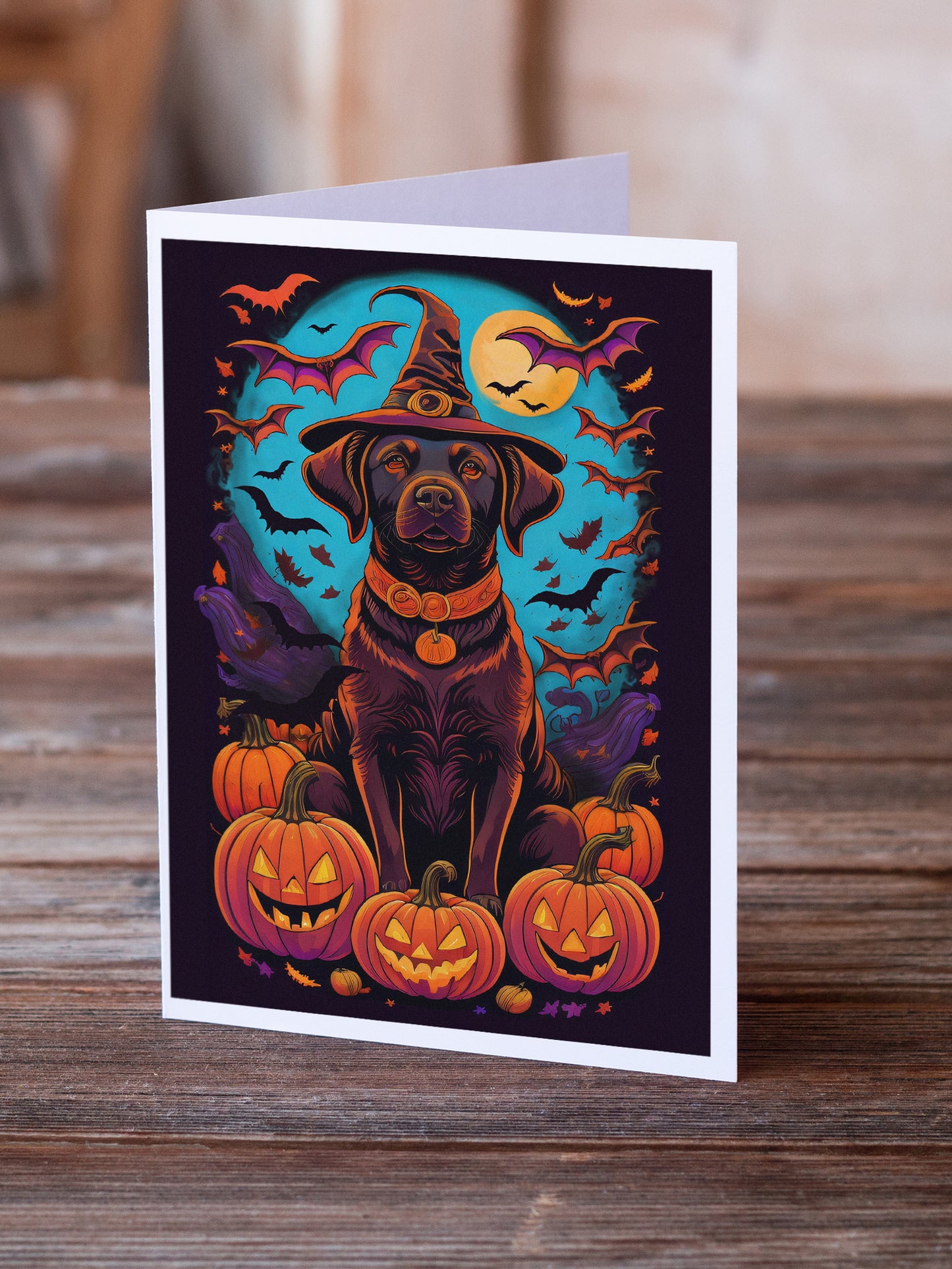 Chocolate Labrador Retriever Witchy Halloween Greeting Cards Pack of 8