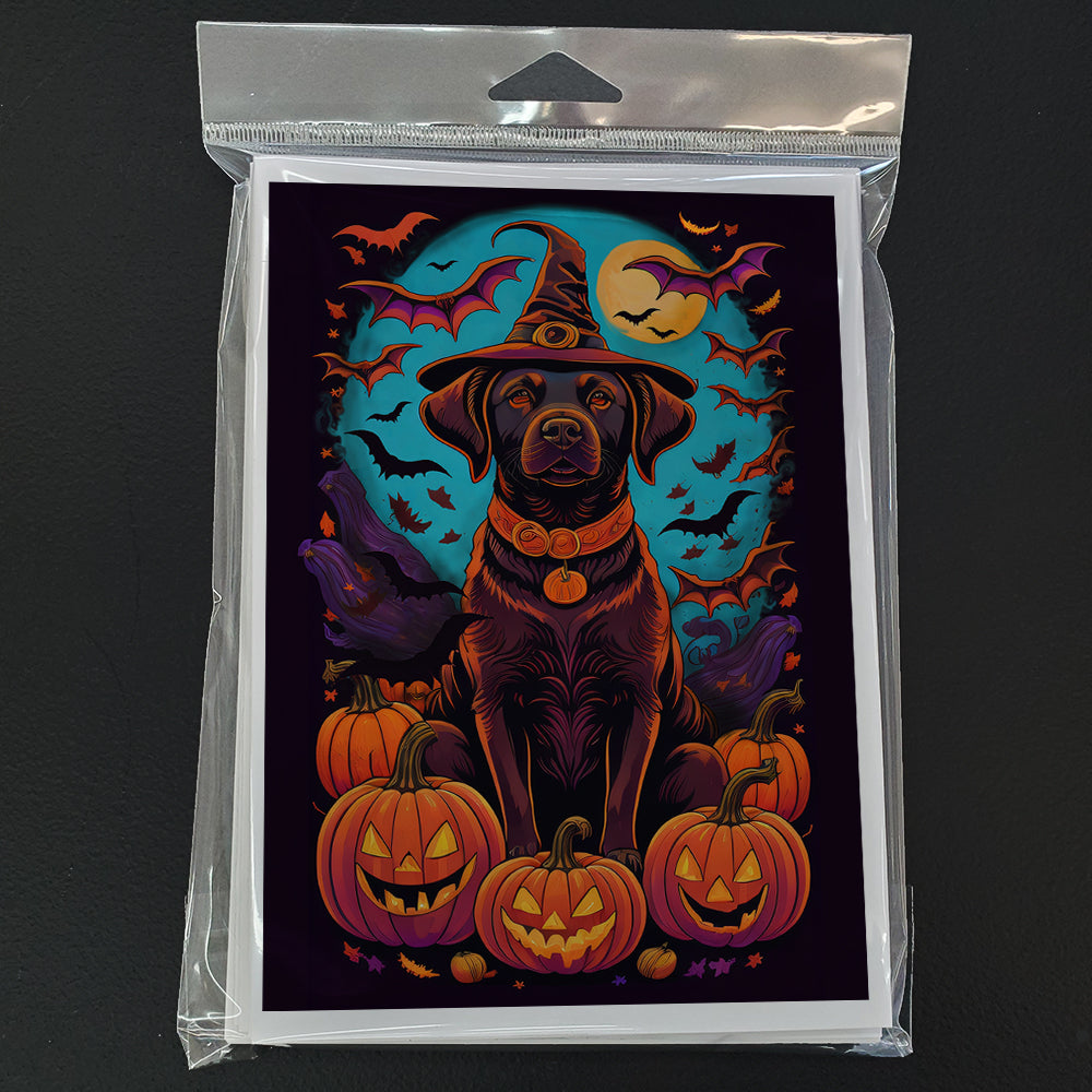 Chocolate Labrador Retriever Witchy Halloween Greeting Cards Pack of 8