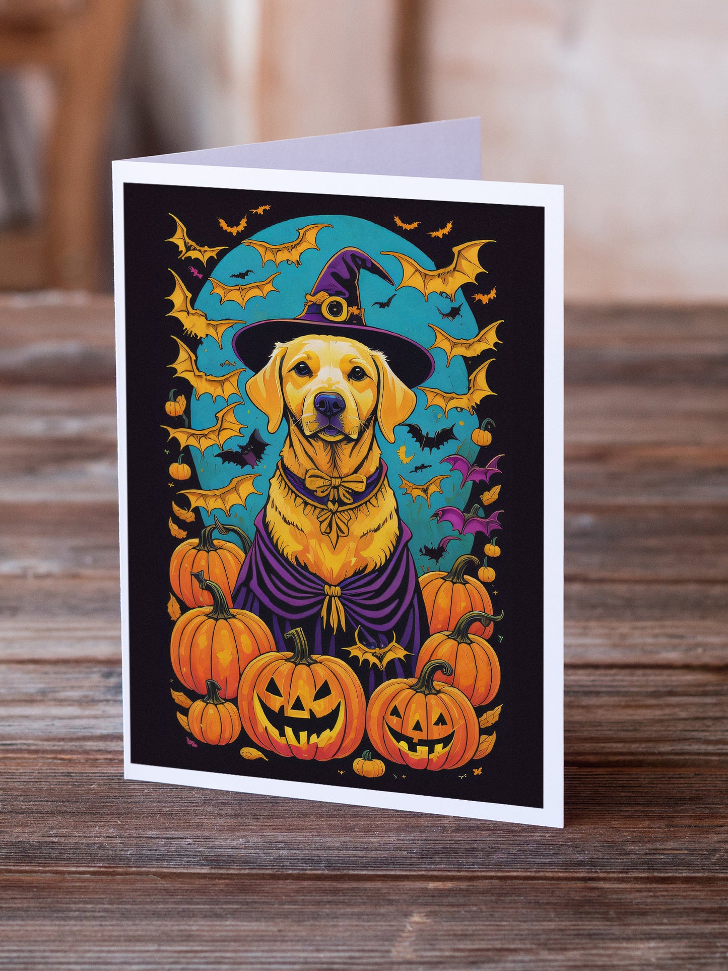 Yellow Labrador Retriever Witchy Halloween Greeting Cards Pack of 8