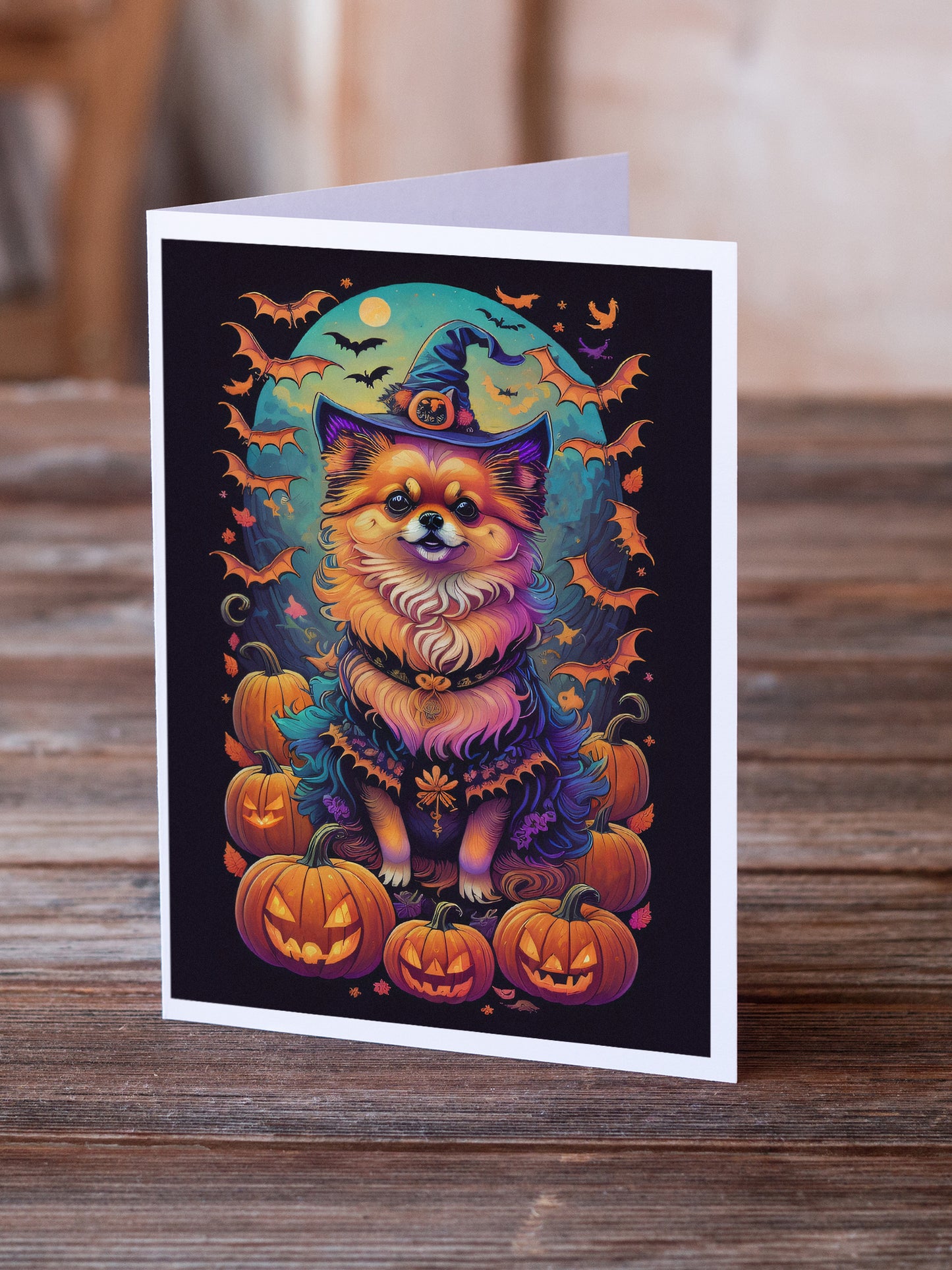 Pomeranian Witchy Halloween Greeting Cards Pack of 8