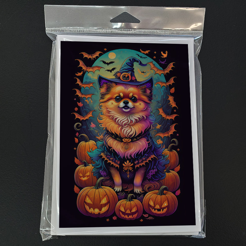 Pomeranian Witchy Halloween Greeting Cards Pack of 8