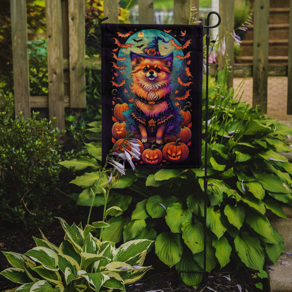 Pomeranian Witchy Halloween Garden Flag