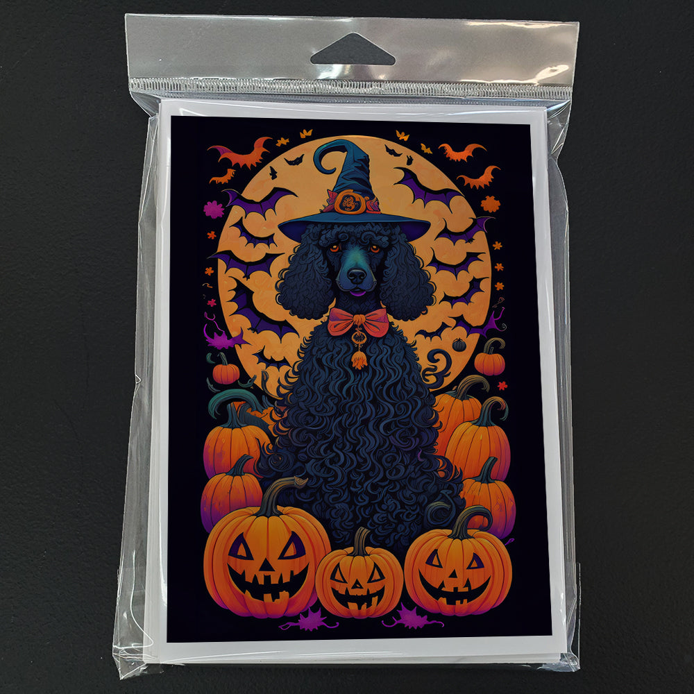 Black Standard Poodle Witchy Halloween Greeting Cards Pack of 8