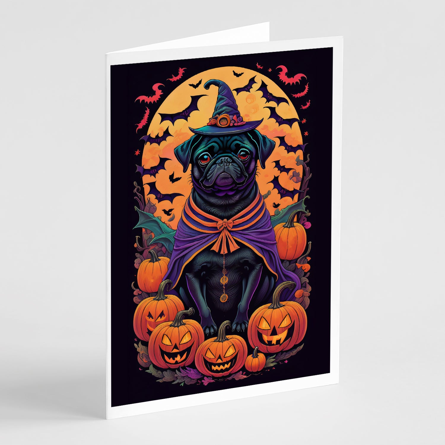 Buy this Black Pug Witchy Halloween Greeting Cards Pack of 8